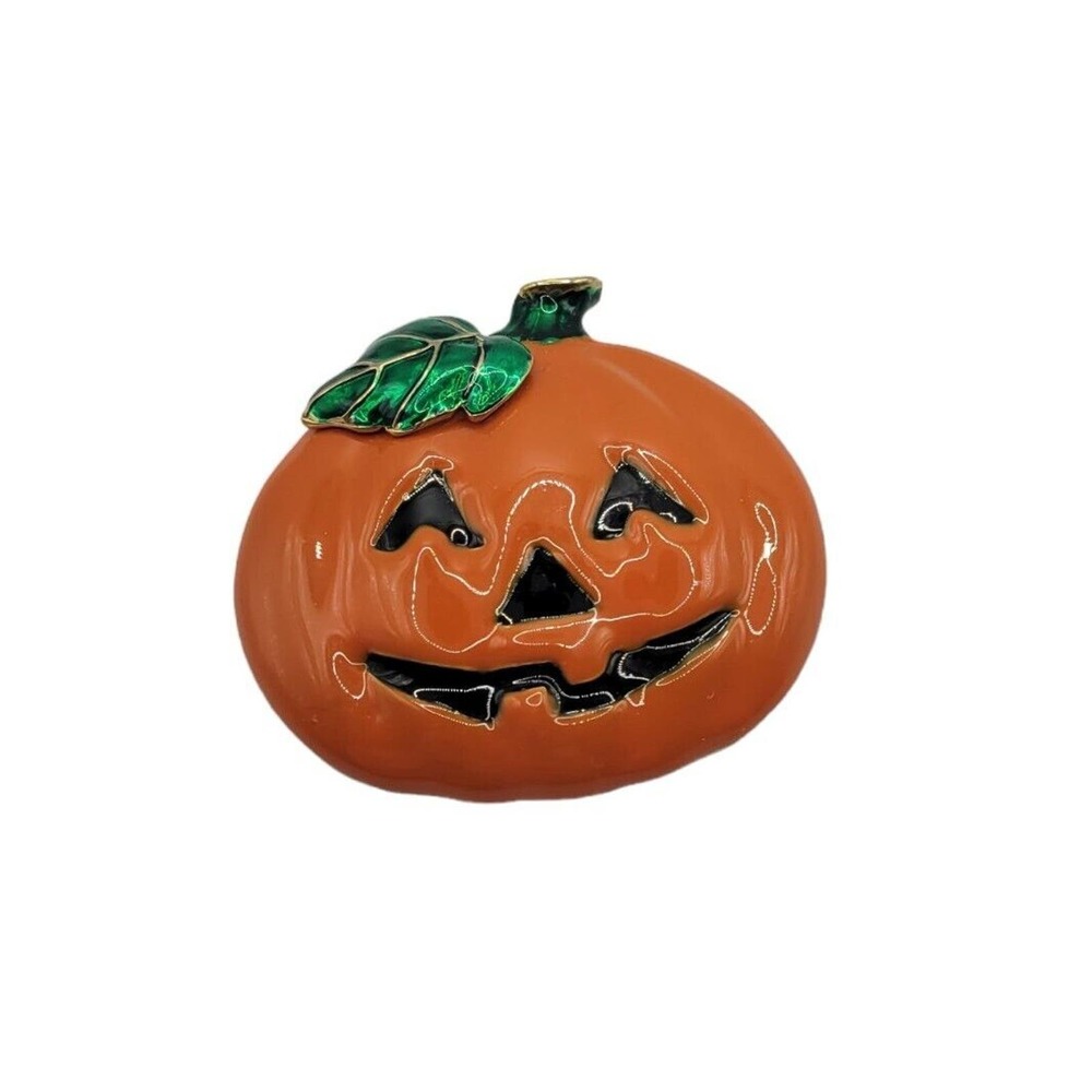 Rucinni Halloween Pumpkin Jack-o-Lantern Enamel Gold Tone Brooch Pendant